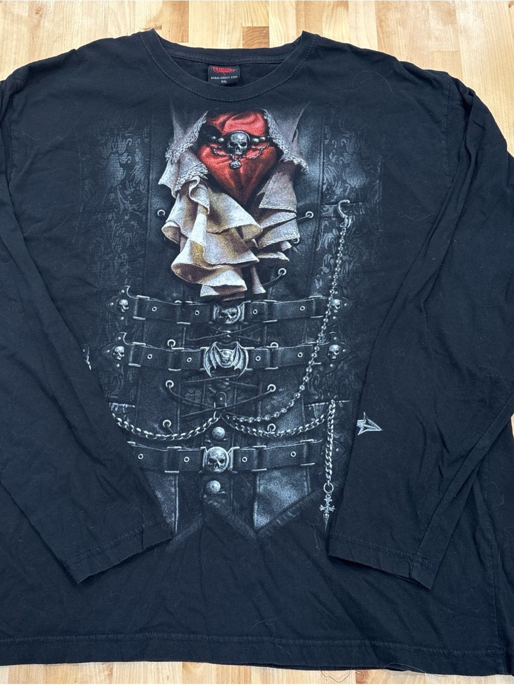 Spiral Gothic Black long Sleeve tshirt waisted pirate and chains print size XXL